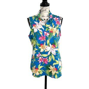 Tommy Bahama Island Zone Top Sleeveless 1/4 Zip Tropical Golf Resort Women Sz M